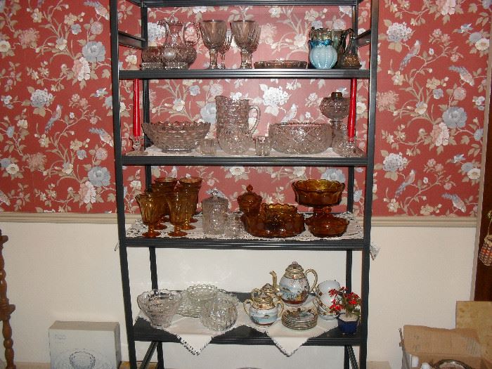 Metal shelf with glassware