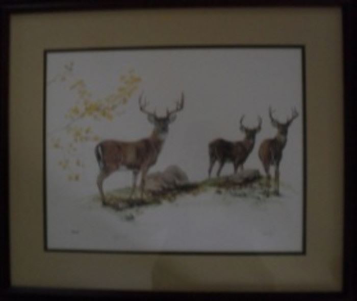 Three deer signed and numbered print