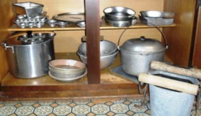 Aluminum Cookware, and vintage galvanized mop bucket