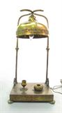 Antique brass desk lamp ink well