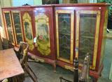 French style painted cabinet with genre scenes