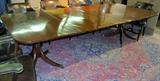 Mahogany double pedestal dining room table with two leaves