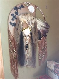 Large dream catcher with wolf head and pelt