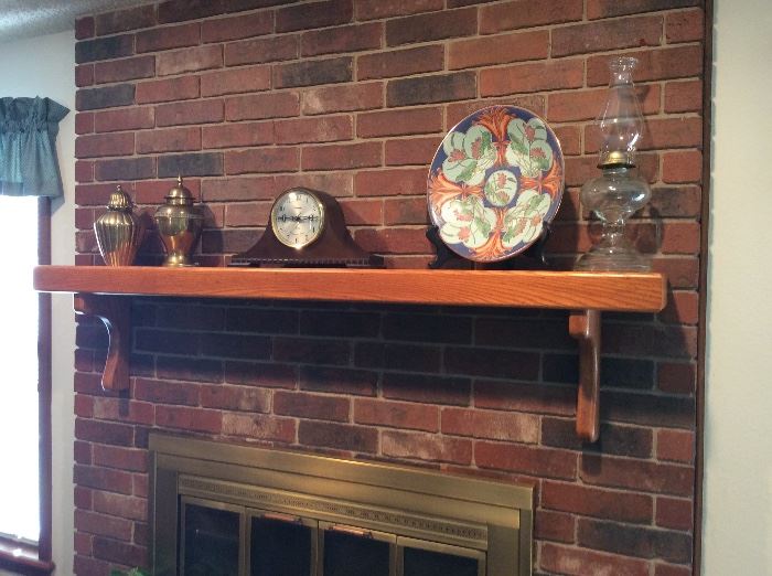 Accessories on fireplace mantle