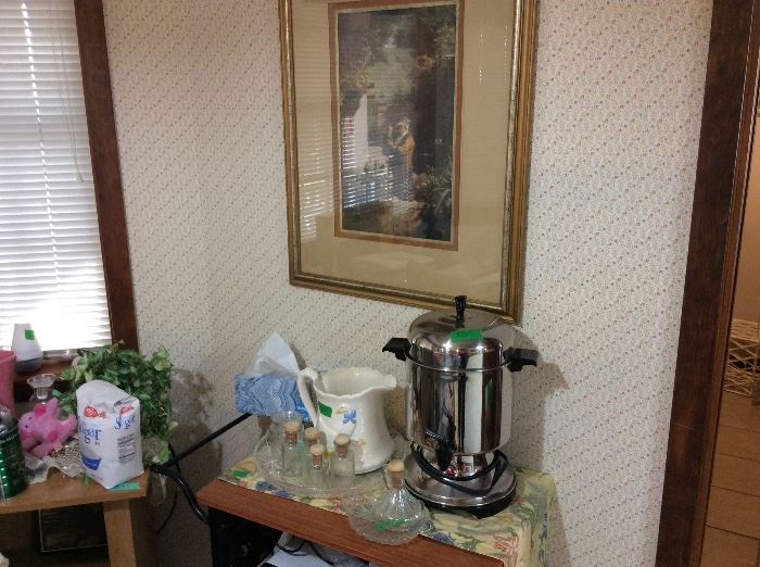 Kitchen - coffee urn, pitcher, shelf unit