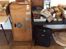 Garage - Set of 4 chairs & table, suitcase, miscellaneous 