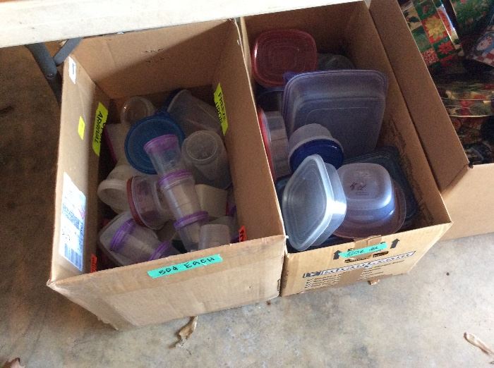 Garage - lots of plastic containers & lids