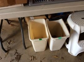 Wastebaskets in garage