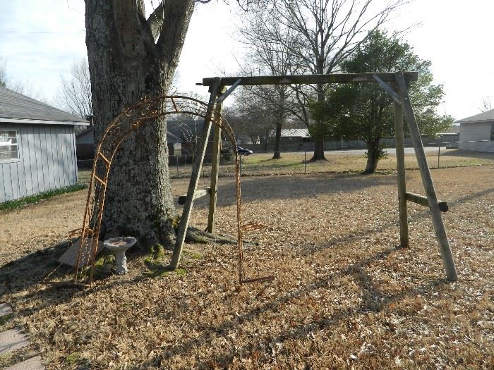 Great vintage items - frame for a swing and large trellis arch