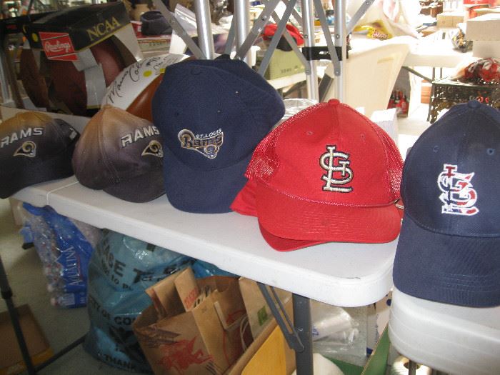 St Louis Cardinal and Rams caps
