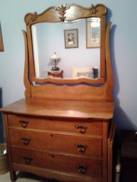 Antique dresser and mirror, oak
