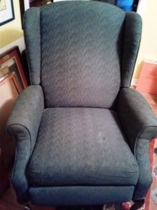 Blue fabric small recliner