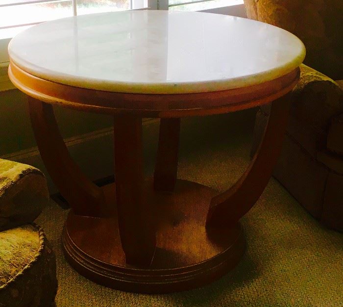 Lexington round side table with stone top