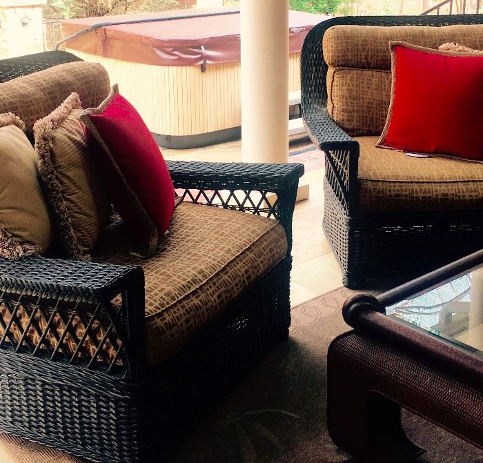 Set of four, Ernest Hemingway 'Cuddle' Patio Chairs with cushions