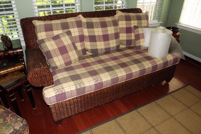 Cushioned wicker sofa-SOLD