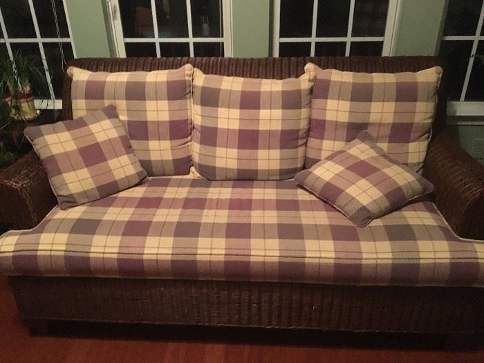 Cushioned wicker sofa-SOLD