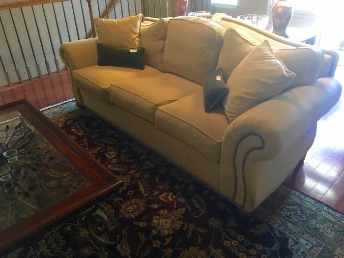 Ethan Allen 8' by 10' area rug-SOLD, Ethan Allen microfiber sofa, coffee table