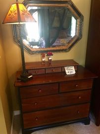 Ethan Allen chest of drawers, mirror and accent lamp
