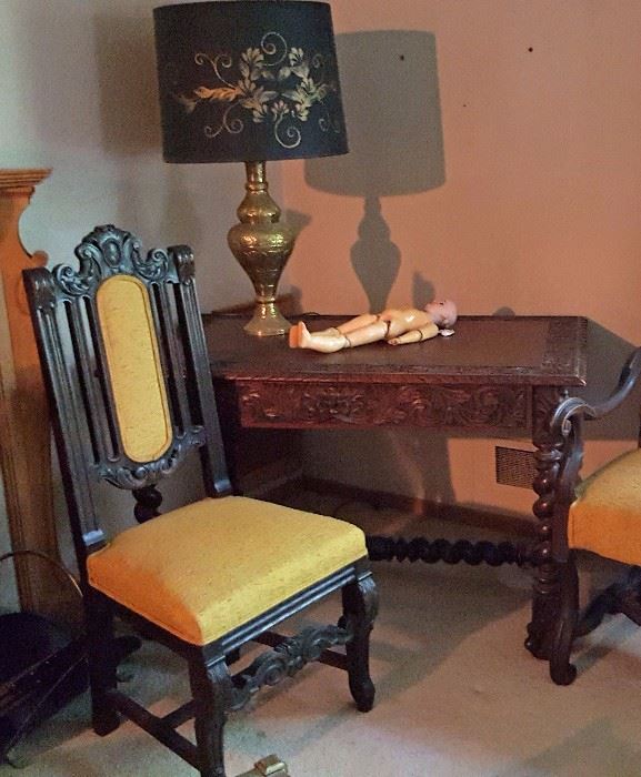 Jacobean Carved Desk and Chair