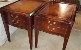 Mahogany Leather Inlaid Side Tables