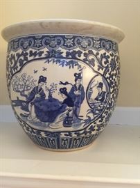 LARGE BLUE AND  WHITE  JARDINIERE 