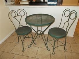 Metal Patio Set - Table & 2 Chairs (with wooden round seats)