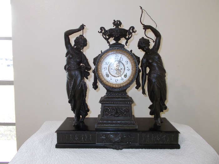 ANTIQUE (1882) ANSONIA Double Statue (Hunter & Fisherman) Clock...NICE!!!