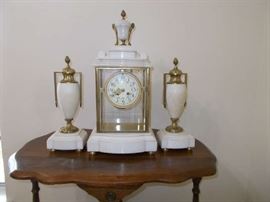 VINTAGE 3 Piece White Marble Clock Set - Elegant!!!