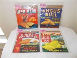 Sampling of Louisiana Sweet Potato Labels used on Wooden Produce Boxes - 25+ of these