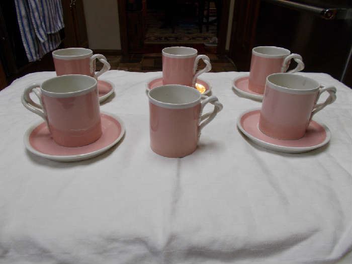 VINTAGE R. Capodimonte (Set of 5/Pink...1 extra cup) Demitasse Cups & Saucers - Sold as a SET!!!!!!!