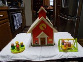 Fisher Price School House - 4 Children on Merry Go Round & 3 Children on Glider - other accessories - GREAT condition.....