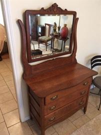 Vintage Oak 3 Drawer Dresser with Attached Beveled Mirror...BEAUTIFUL!!!