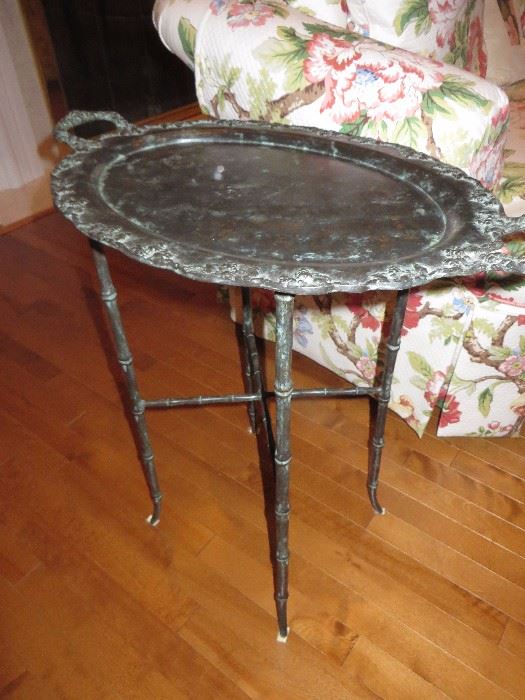METAL TRAY TABLE ON FAUX BAMBOO STAND
ACCENTED WITH PATINA
MAITLAND-SMITH LTD.