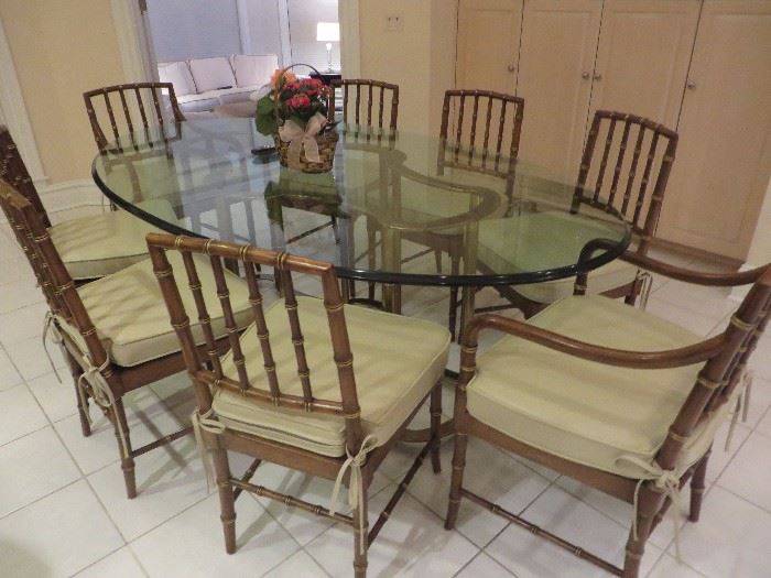 FAUX BAMBOO REGENCY WITH GOLD ACCENTS CHAIRS  KINDEL FURNITURE COMPANY  NOTE:  TABLE IN PHOTO NOT FOR SALE
