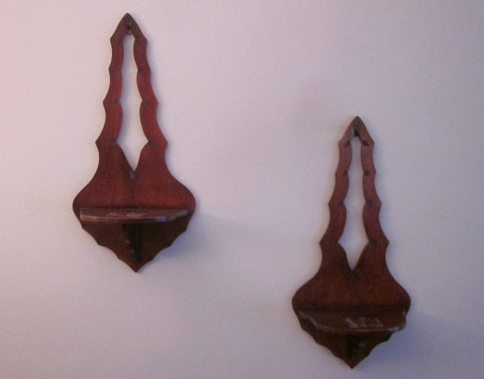 Pair of vintage handmade wall shelves,  rosewood.  12" tall, 5-3/4" wide