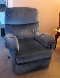 Blue Velour, wall-hugger recliner, great shape/clean, by Best Chairs, Inc., U.S.A.