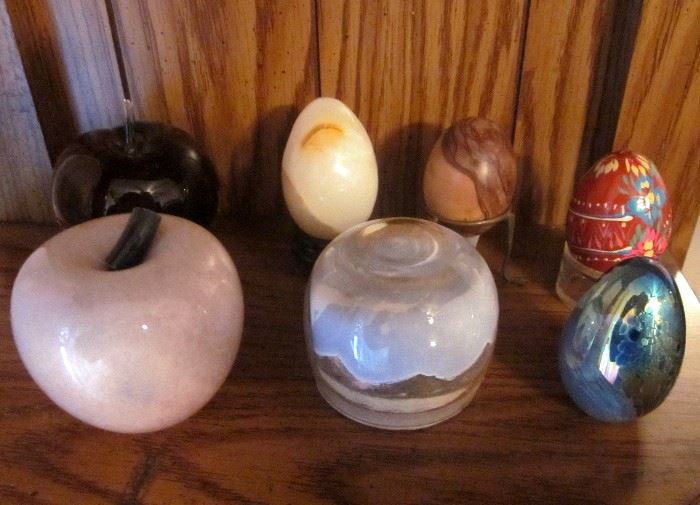 paperweights and decorative eggs