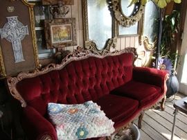 Red Velvet Tufted Sofa