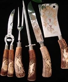 Beautiful Hand Carved Stag Antler Flatware Set by Klaus Tragbar