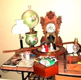 Gone with the Wind Lamp, antique clock, lamp, pie birds