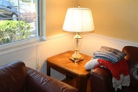 Diamond Cut Glass Table Lamp and End Table