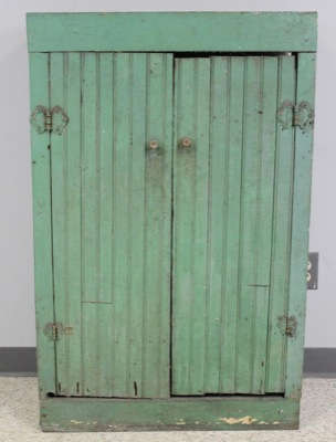 primitive green painted cabinet