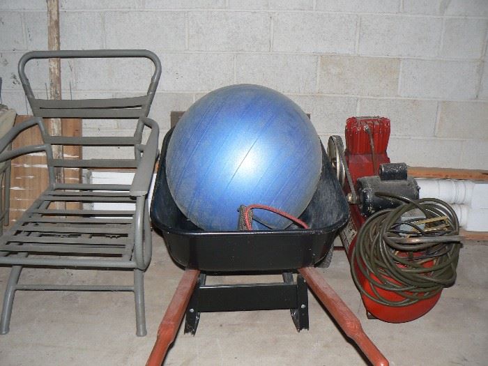 excersize ball, and outdoor chair, All other items in photo sold