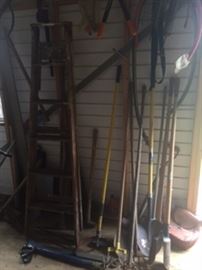 Several Yard Tools, Vintage Steel Bucking Dogs for Strapping Down Heavy Loads, Metal Cauldron