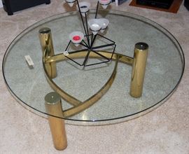 GLASS & BRASS ROUND COFFEE TABLE