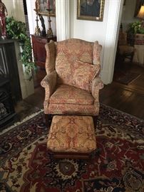 Attractive wing back chair and ottoman 