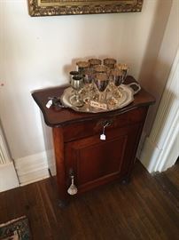 Small Empire Table with various silver plate items