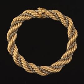 18 k Handmade White and Yellow Gold Bracelet