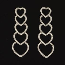 A Pair of Diamond Heart Pendant Earrings 