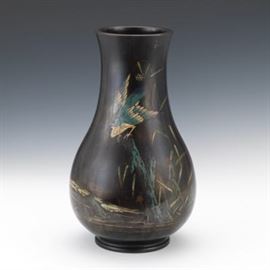 Antique Oriental Bronze Vase with Enamel